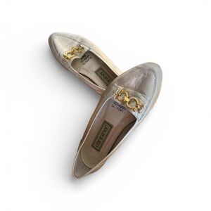 Vintage Leather Size 5 Carysma Platinum Metallic with Gold Accents Party